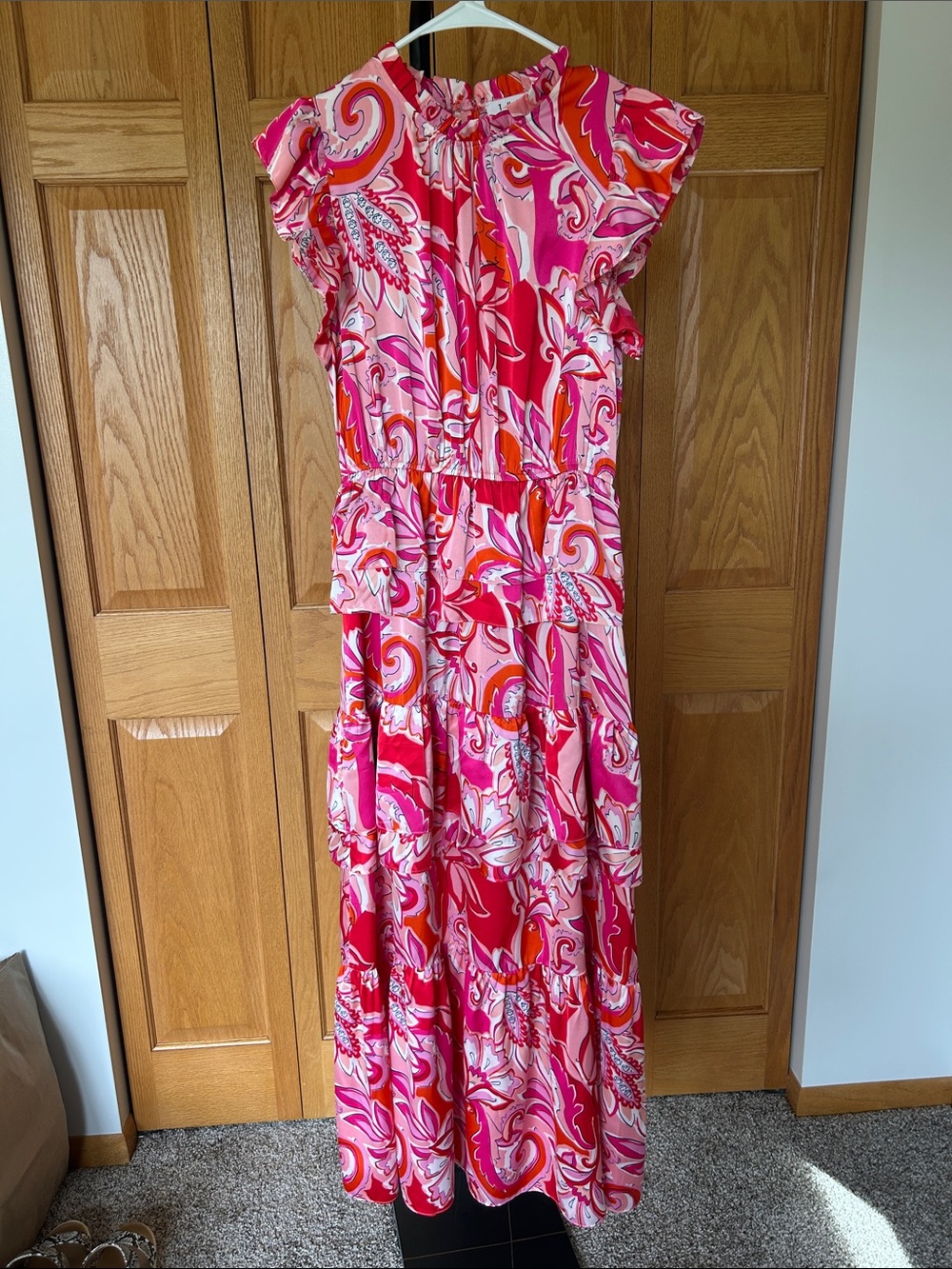 THML Pink & Red Paisley Tiered Maxi Dress